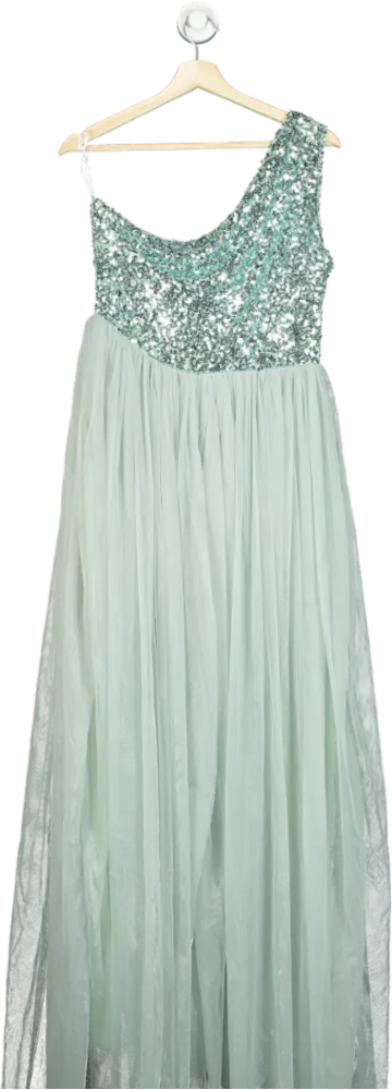 Mint Green Sequin One-Shoulder Gown UK L