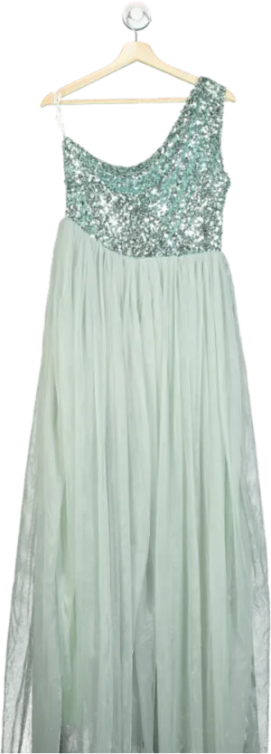 Mint Green Sequin One-Shoulder Gown UK L Mint Green Sequin One-Shoulder Gown UK L