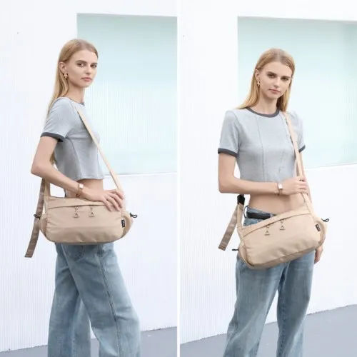 Miss Lulu Ultra-Light Water-Resistant Urban Casual Commuter Crossbody Bag - Khaki | Stylish & Practical