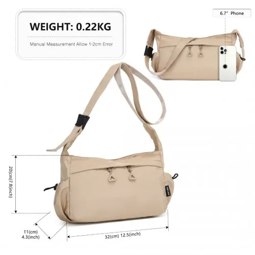 Miss Lulu Ultra-Light Water-Resistant Urban Casual Commuter Crossbody Bag - Khaki | Stylish & Practical