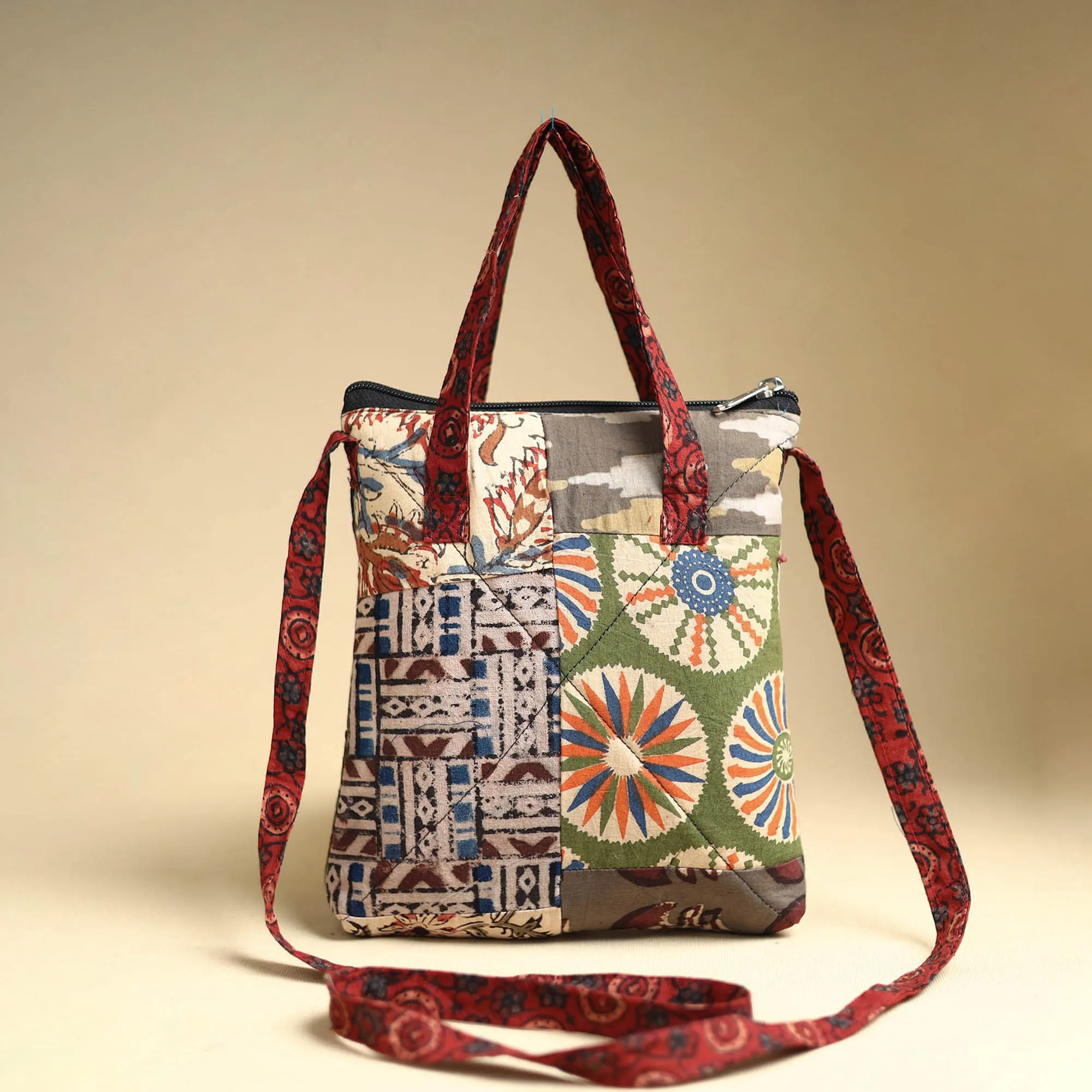 Multicolor - Handmade Quilted Cotton Patchwork Sling Bag 53