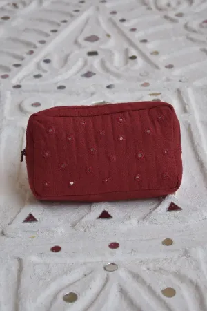 Okhai 'Ruby' Pure Cotton Hand Embroidered Mirror Work Pouch Okhai 'Ruby' Pure Cotton Hand Embroidered Mirror Work Pouch