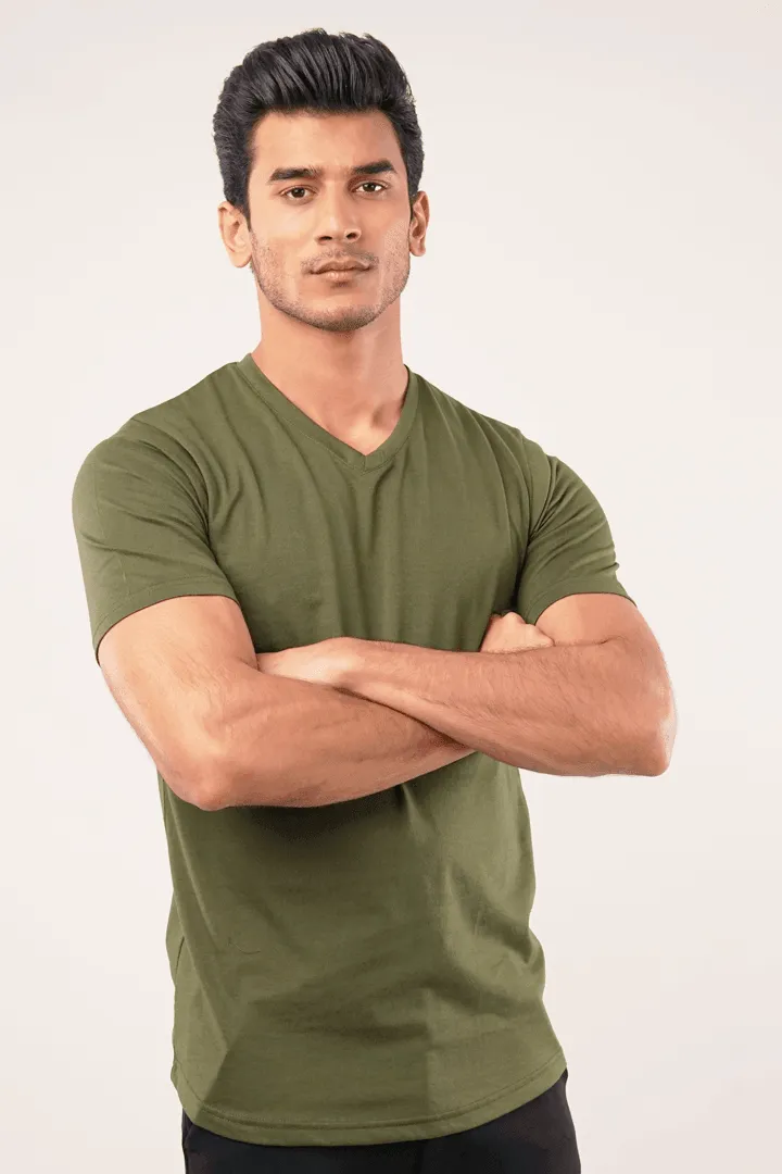 Opal V-Neck T-Shirt - Olive Green