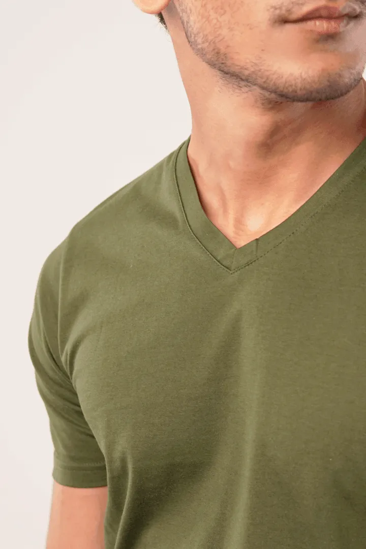 Opal V-Neck T-Shirt - Olive Green