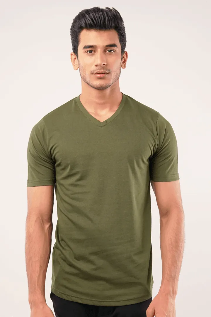 Opal V-Neck T-Shirt - Olive Green