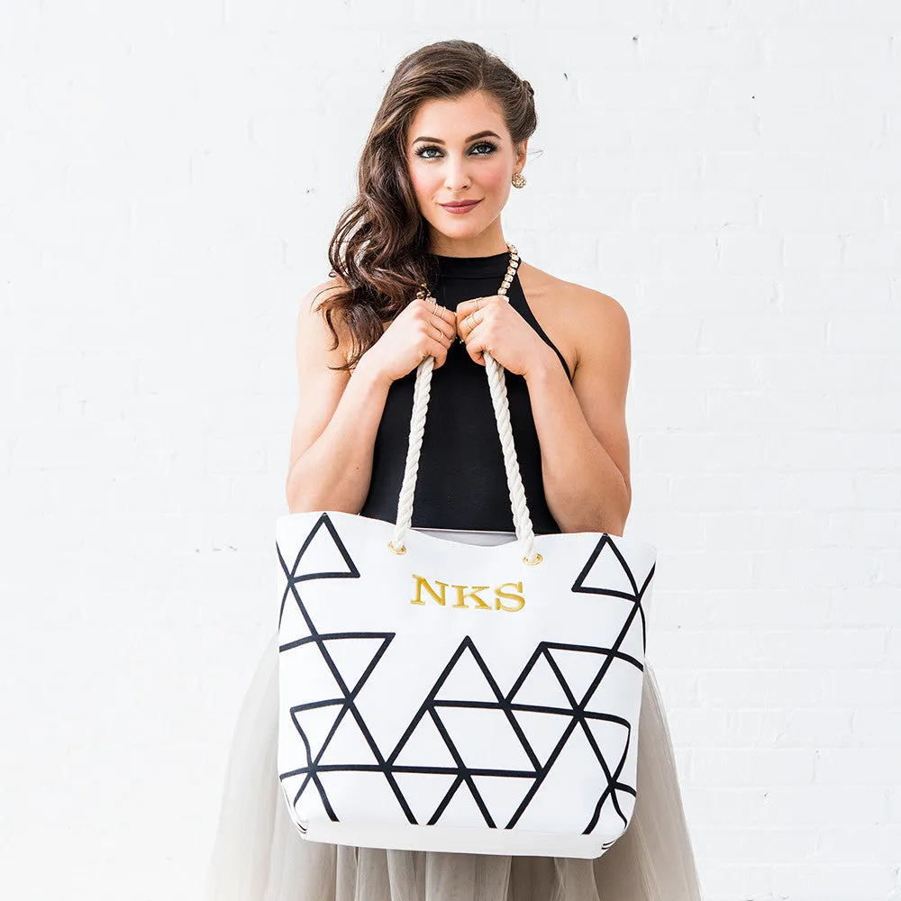Personalized Black on White Geo Prism Tote Bag