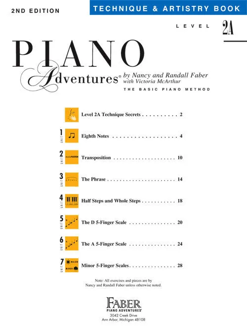 Piano Adventures 2A- Technique & Artistry Book