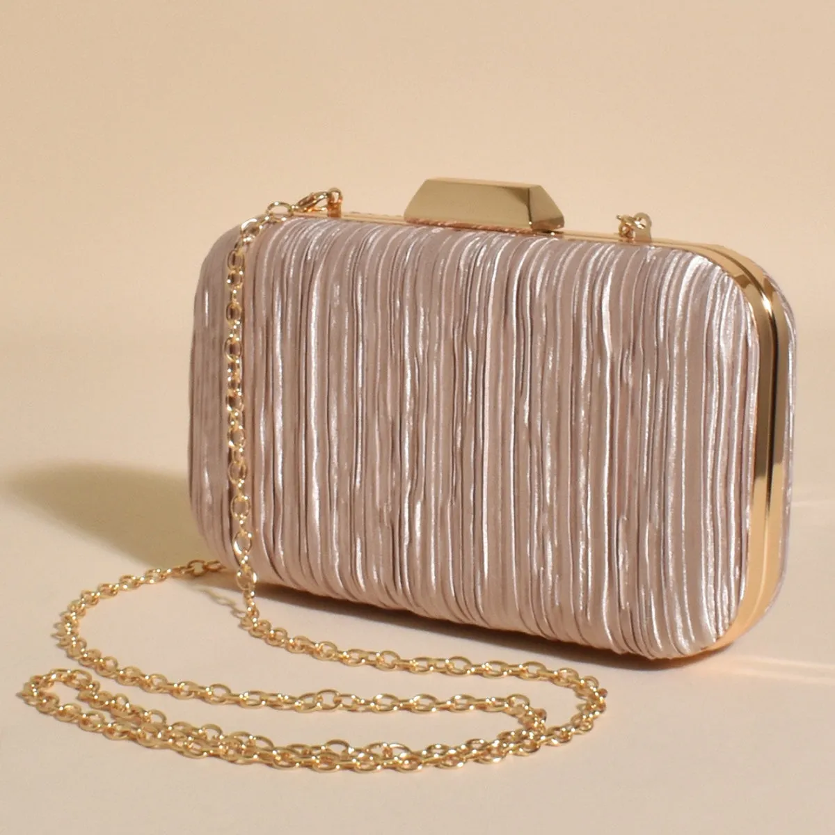 Portia Pleated Event Clutch (Light Gold)