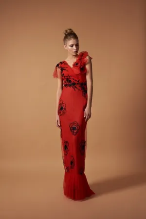 Red Dress with Asymmetric Shoulders for Special Events Red Dress with Asymmetric Shoulders for Special Events