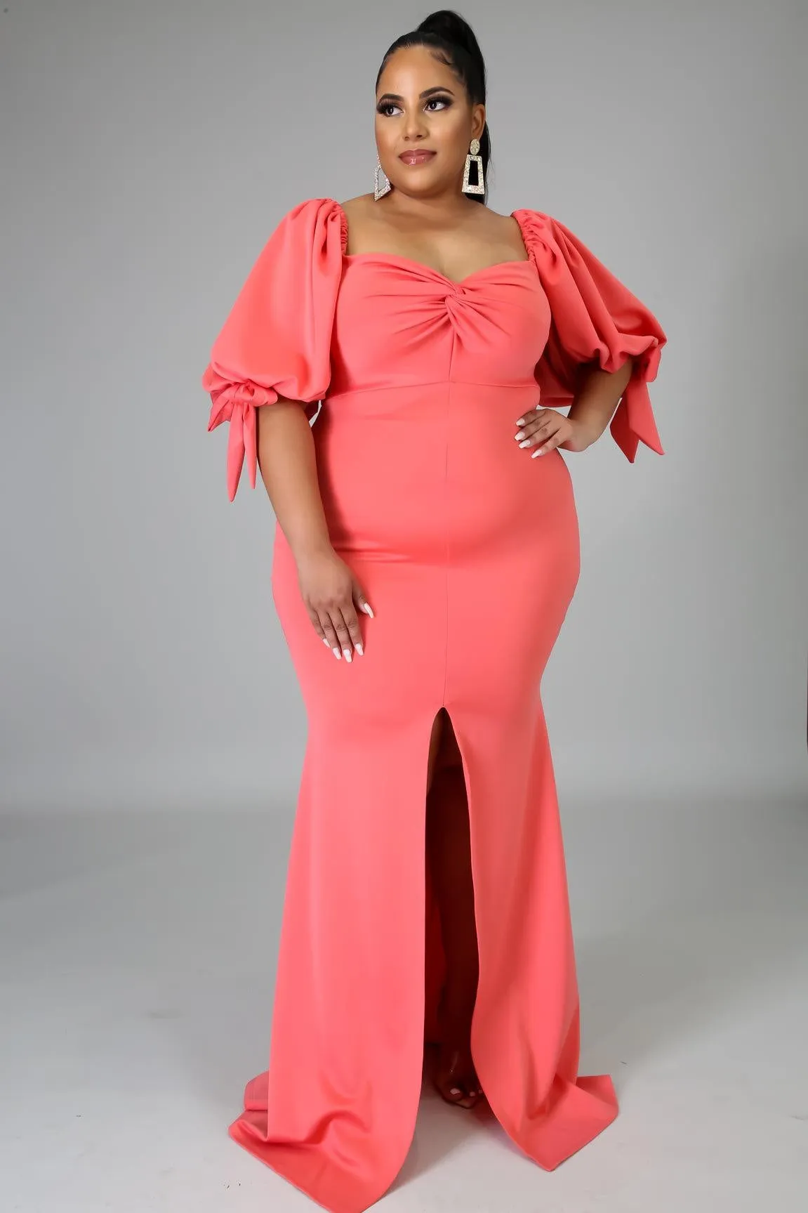 Royal Curves Salmon Bow Evening Dress-FINAL SALE-NOT ELIGIBLE FOR EXCHANGE OR REFUND