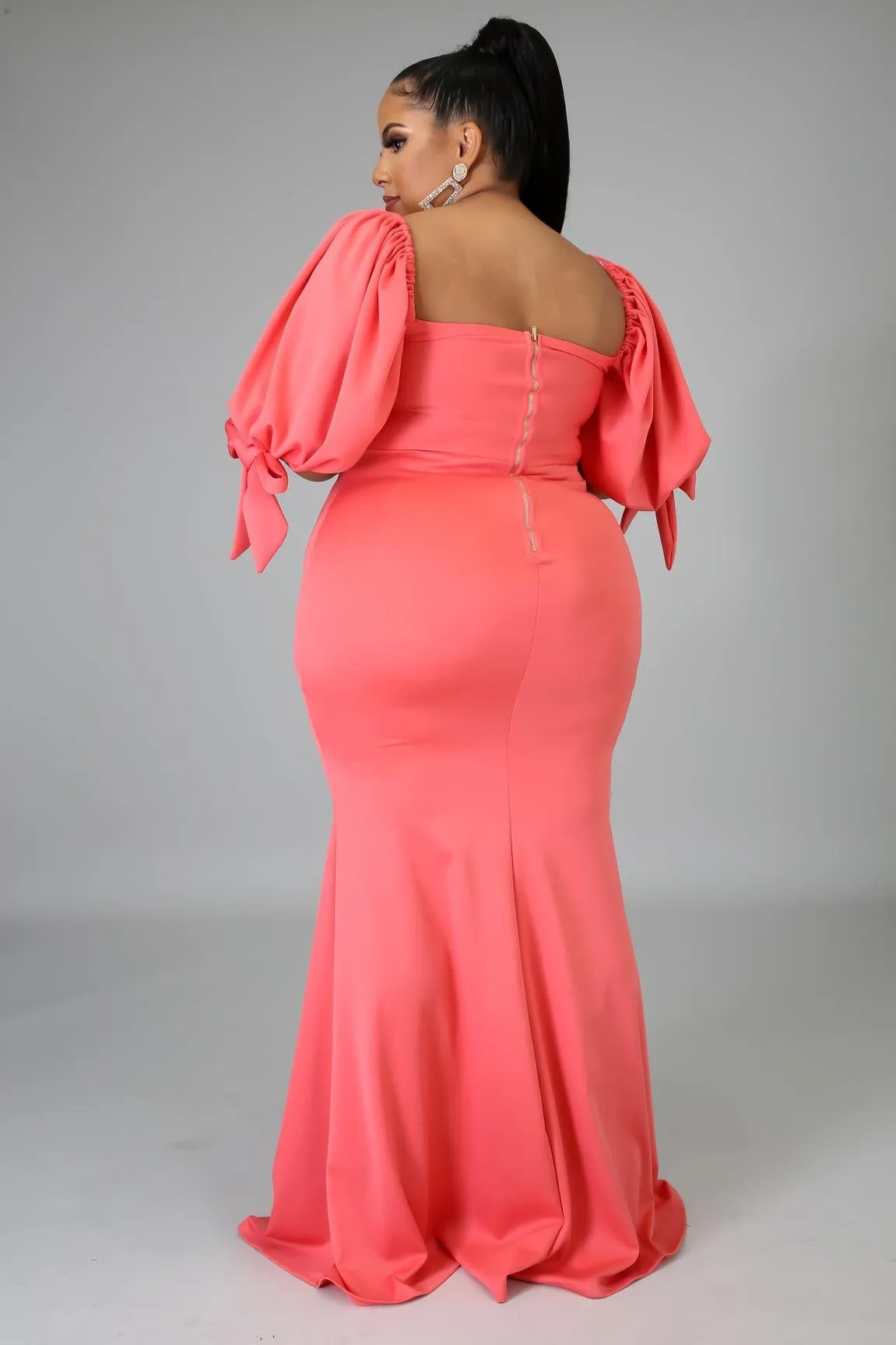 Royal Curves Salmon Bow Evening Dress-FINAL SALE-NOT ELIGIBLE FOR EXCHANGE OR REFUND