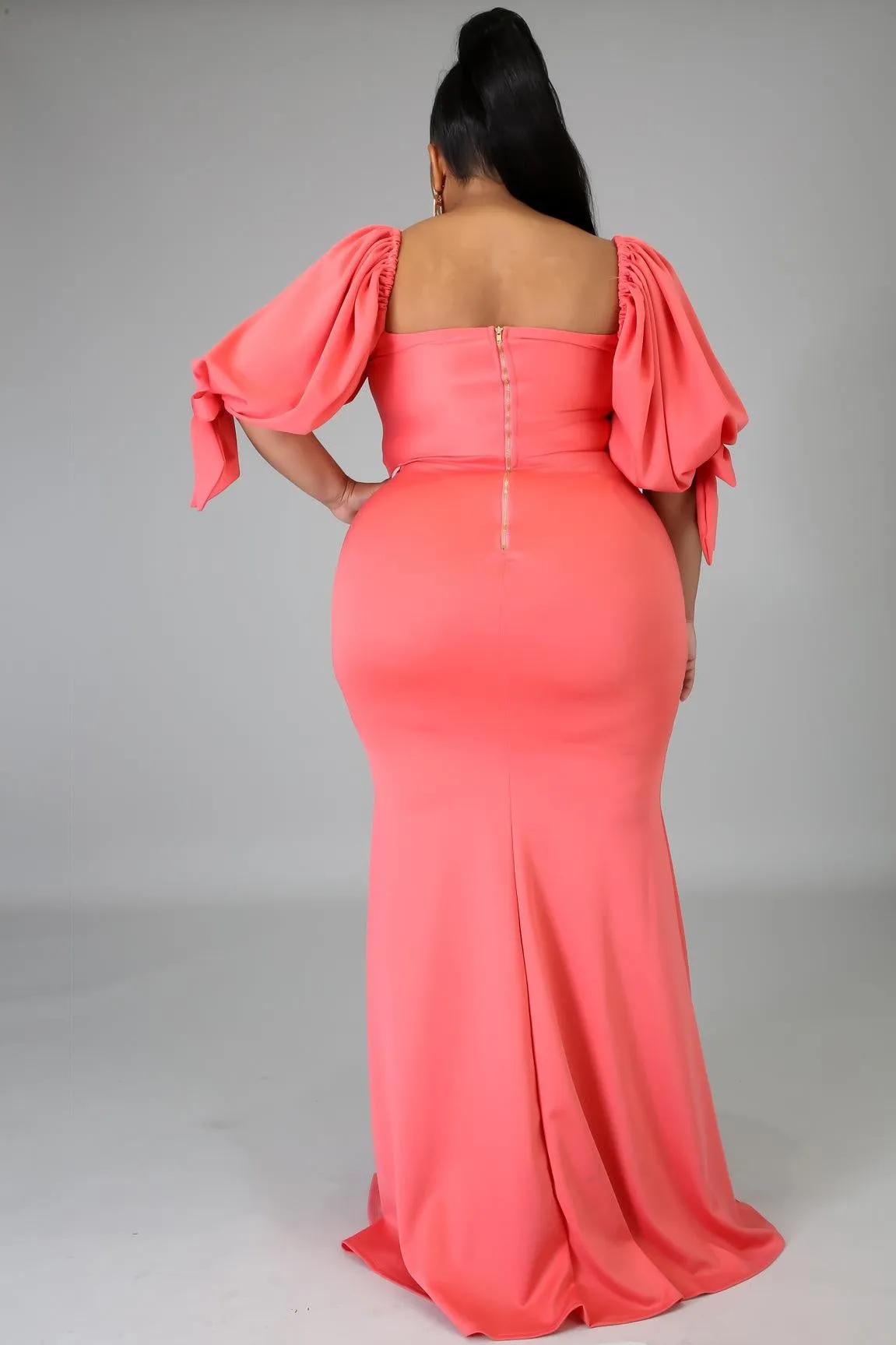 Royal Curves Salmon Bow Evening Dress-FINAL SALE-NOT ELIGIBLE FOR EXCHANGE OR REFUND