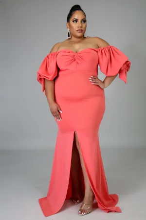 Royal Curves Salmon Bow Evening Dress-FINAL SALE-NOT ELIGIBLE FOR EXCHANGE OR REFUND Royal Curves Salmon Bow Evening Dress-FINAL SALE-NOT ELIGIBLE FOR EXCHANGE OR REFUND