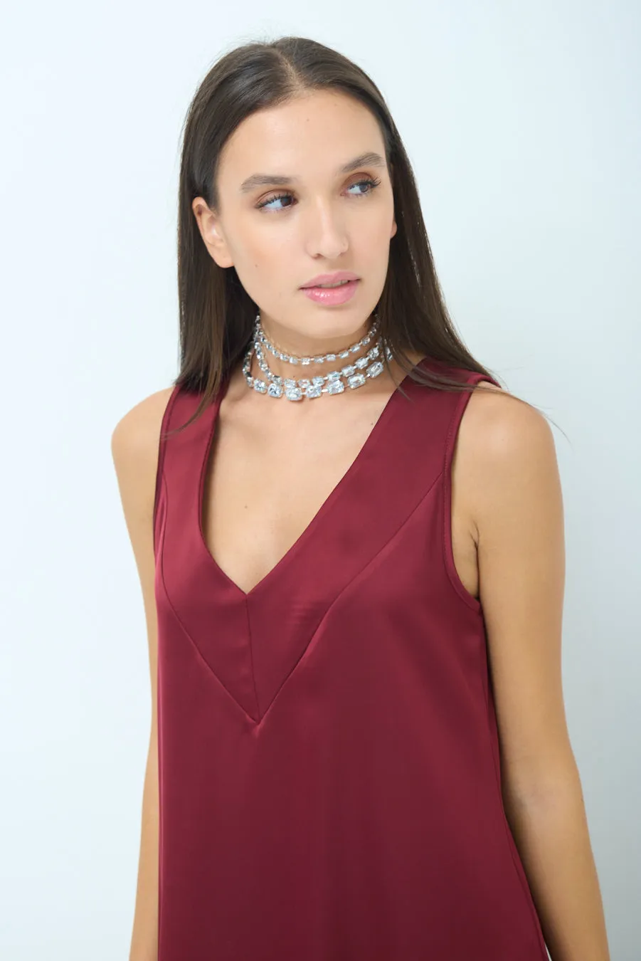 Satin sleeveless V-neck midi dress wholesale