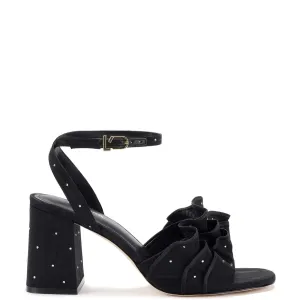 Selena Ruffle Sandal In Black Fabric and Crystals Selena Ruffle Sandal In Black Fabric and Crystals