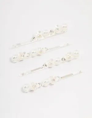 Silver Pearl Mini Flower Hair Clip 4-Pack Silver Pearl Mini Flower Hair Clip 4-Pack