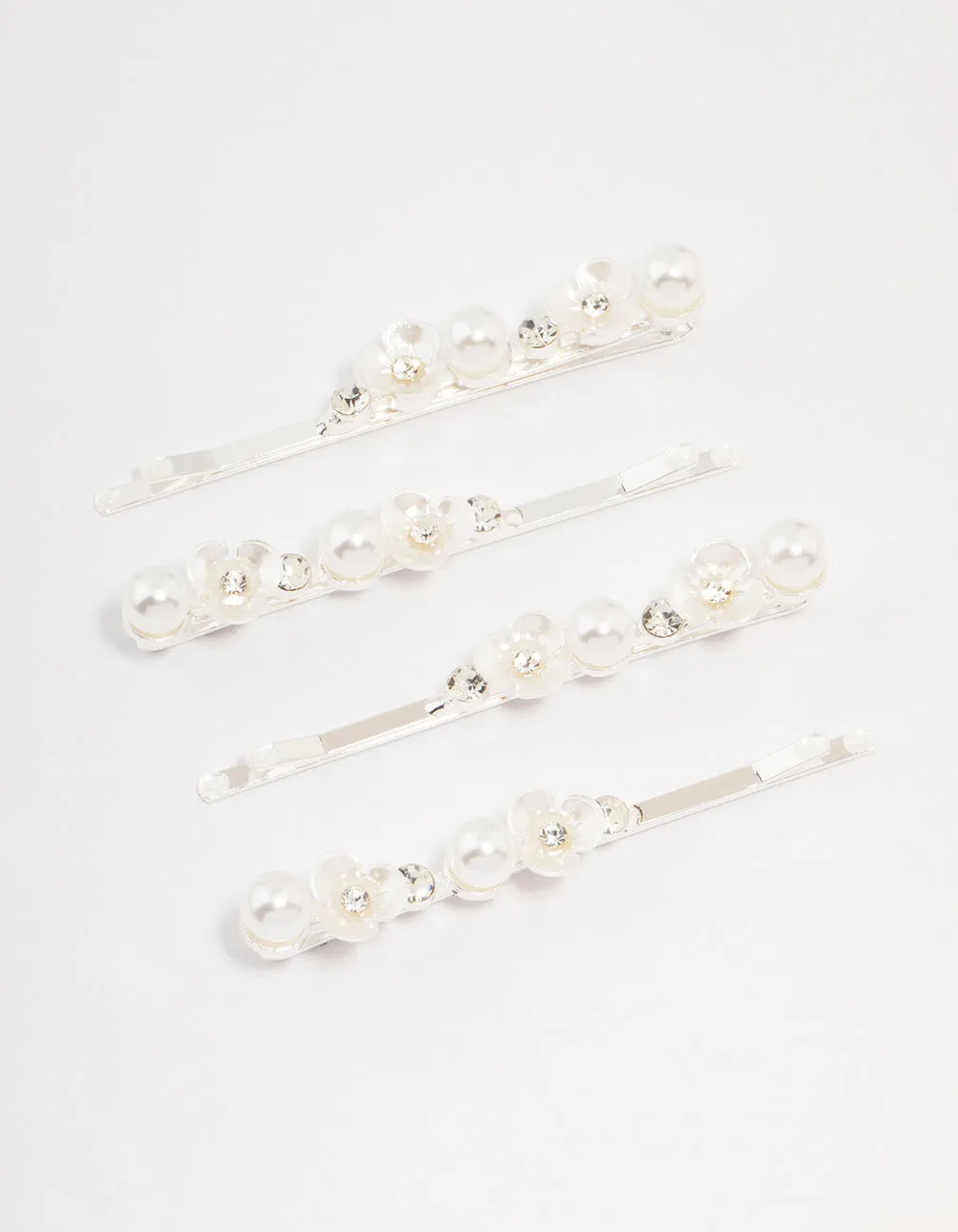 Silver Pearl Mini Flower Hair Clip 4-Pack