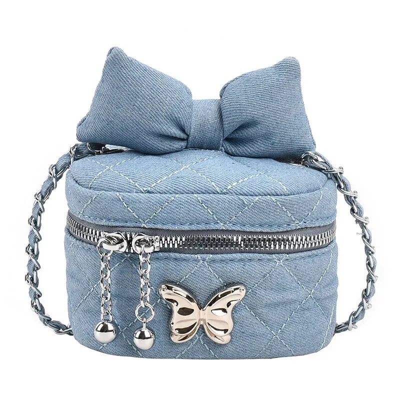 Sohiwoo Women Mini Luxury Designer Bucket Bag Denim Fabric Crossbody Purse Ladies Cute Bow Jeans Shoulder Bag For Girls