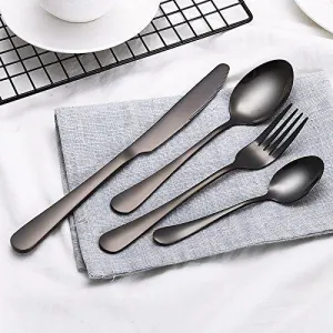 STAR WORK Restaurant Home Hotel Matte Set, Satin Finish Stainless Steel Flatware Set, Tableware Cutlery Set Utensils for Kitchens, Dishwasher Safe [Dinner Fork-Tea Spoon-Salad Spoon-Knife] (Set of 4)