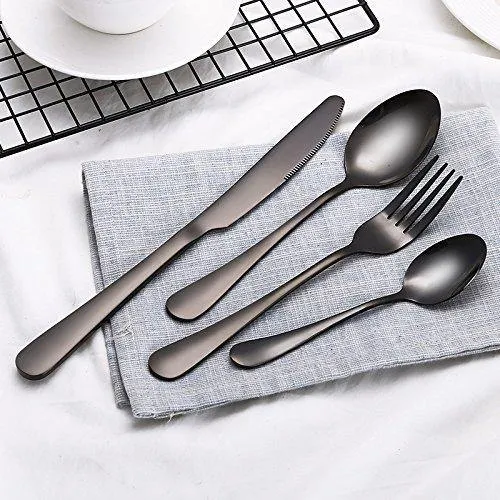 STAR WORK Restaurant Home Hotel Matte Set, Satin Finish Stainless Steel Flatware Set, Tableware Cutlery Set Utensils for Kitchens, Dishwasher Safe [Dinner Fork-Tea Spoon-Salad Spoon-Knife] (Set of 4)