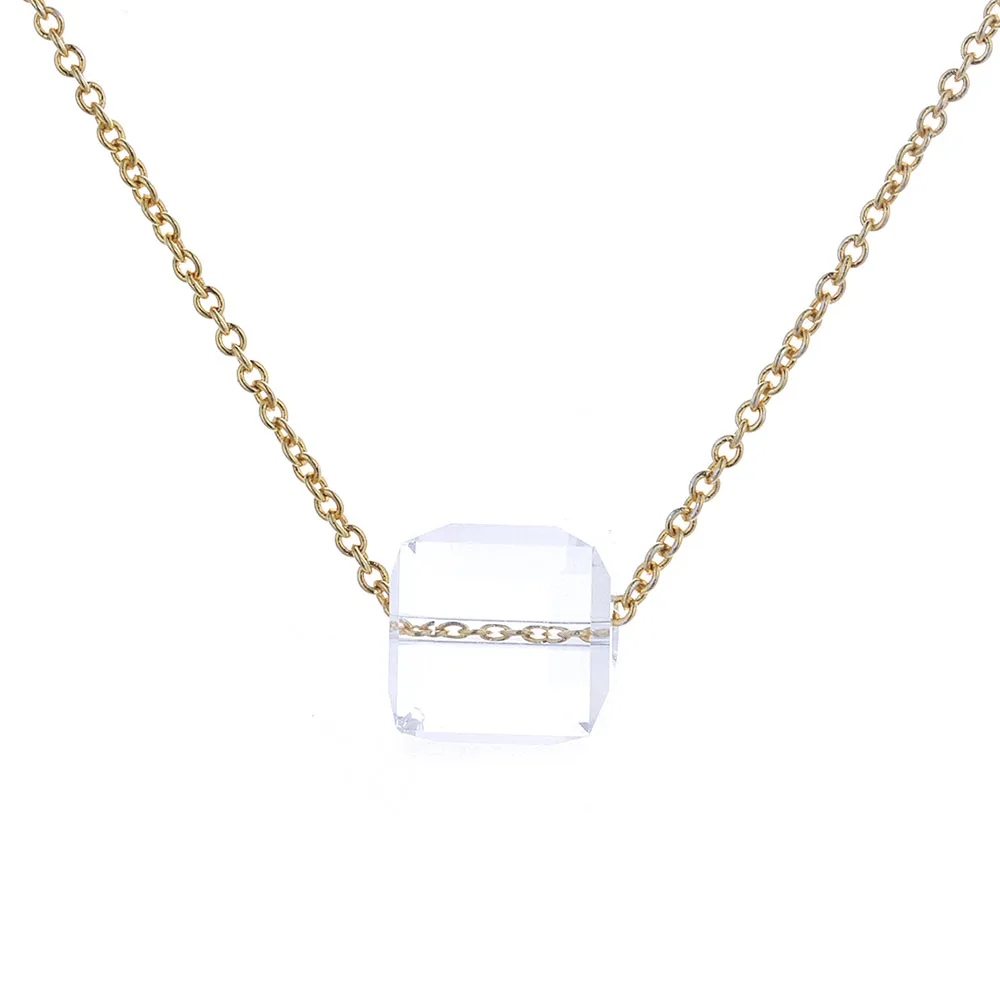 Sterling Silver Cube Pendant Necklace With Swarovski Crystals