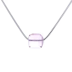 Sterling Silver Cube Pendant Necklace With Swarovski Crystals Sterling Silver Cube Pendant Necklace With Swarovski Crystals
