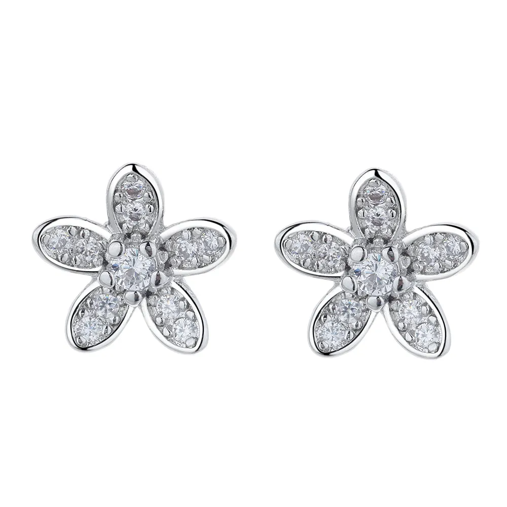 Sterling Silver Flower Stud Earrings with Swarovski Crystal