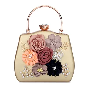 TOOBA Handicraft Beautiful Flower Box Clutch Bag Purse, Size 8x5 inches For Bridal, Casual, Party, Wedding (Gold Flower) TOOBA Handicraft Beautiful Flower Box Clutch Bag Purse, Size 8x5 inches For Bridal, Casual, Party, Wedding (Gold Flower)
