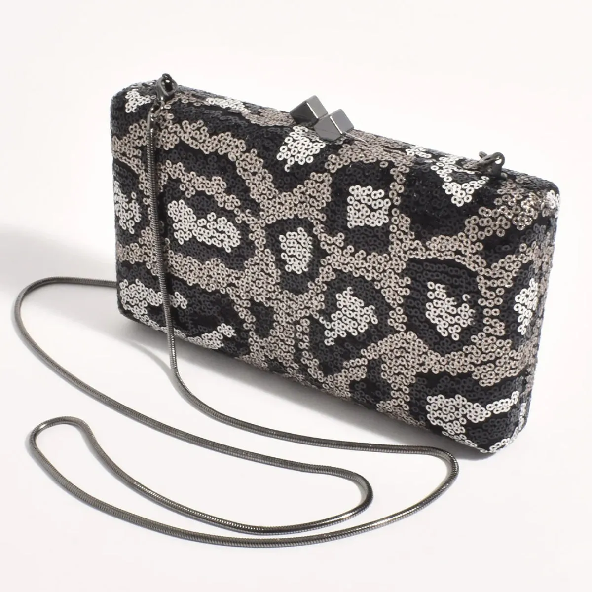 Vivie Sequin Structured Clutch (Burgundy/Black)