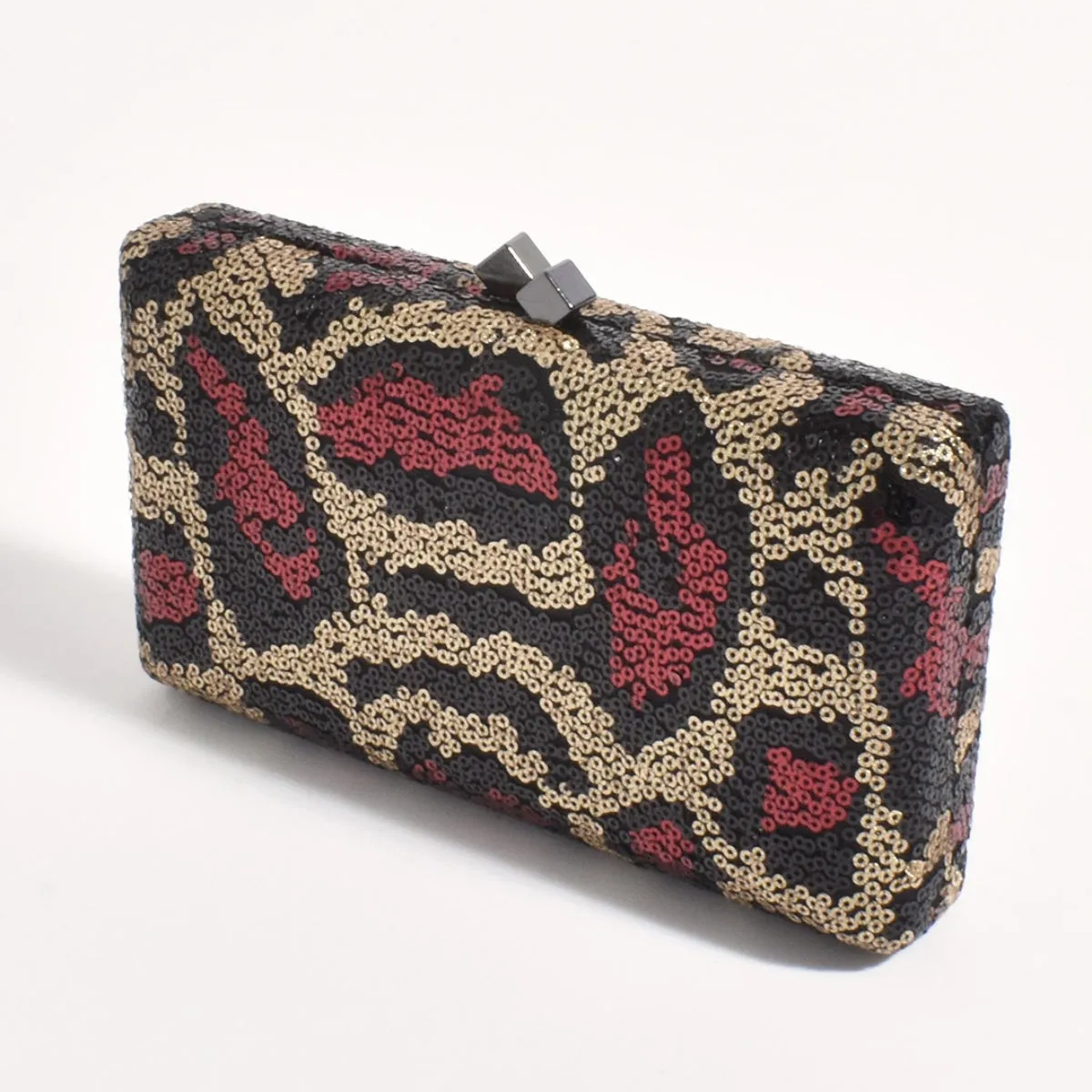 Vivie Sequin Structured Clutch (Burgundy/Black)